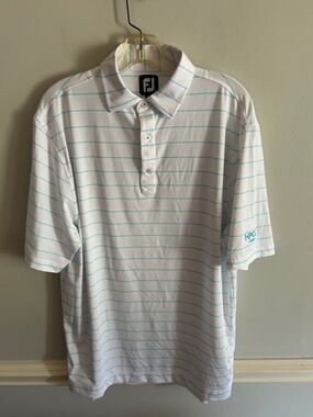FootJoy White Polo with Aqua Thin Stripes